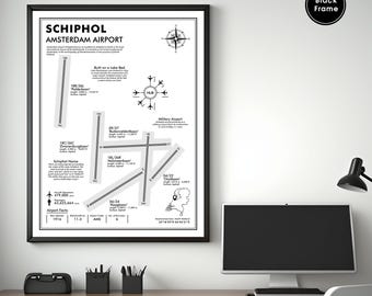 AMS, Aeropuerto Internacional de Schiphol, Arte del mapa del aeropuerto, Arte del código del aeropuerto, Señal del aeropuerto, Mapa del código del aeropuerto, Arte del mapa del aeropuerto, Impresión del aeropuerto