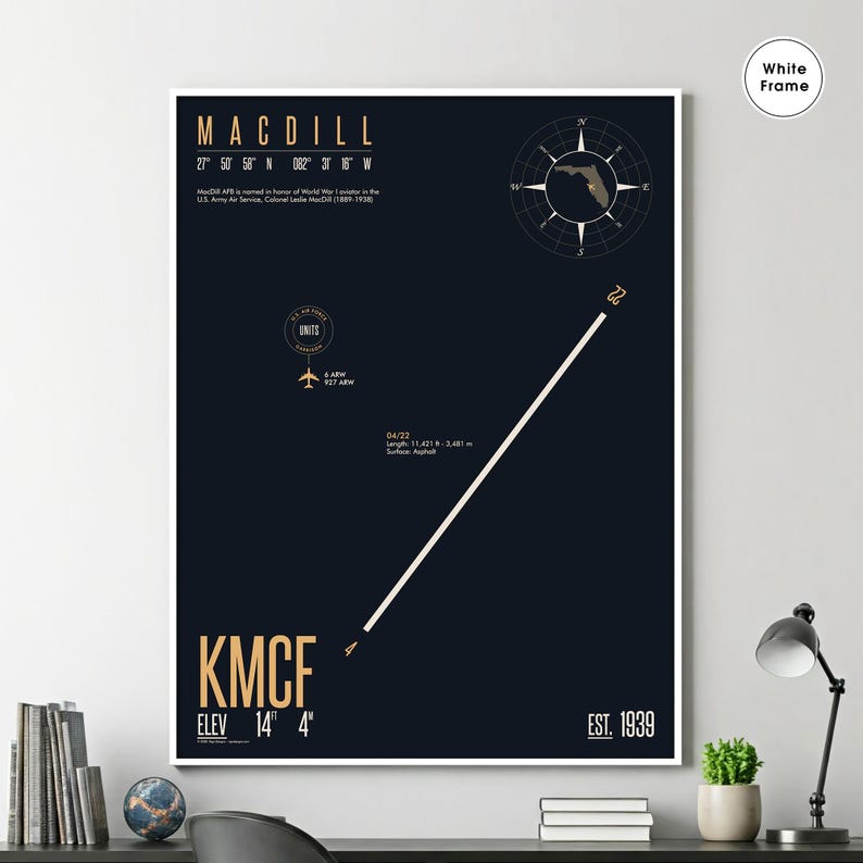 Macdill Air Force Base Runway Map Art Print - Etsy