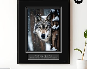 Wolf Art Print | Tenacity Motivational Poster | Snowy Forest Wall Decor