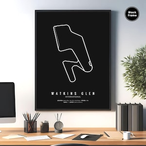 Watkins Glen, F1-circuit, F1-circuit kunst aan de muur, F1-racebaan, F1-circuitkaart, Formule 1-circuit, racebaankunst, racebaanposter