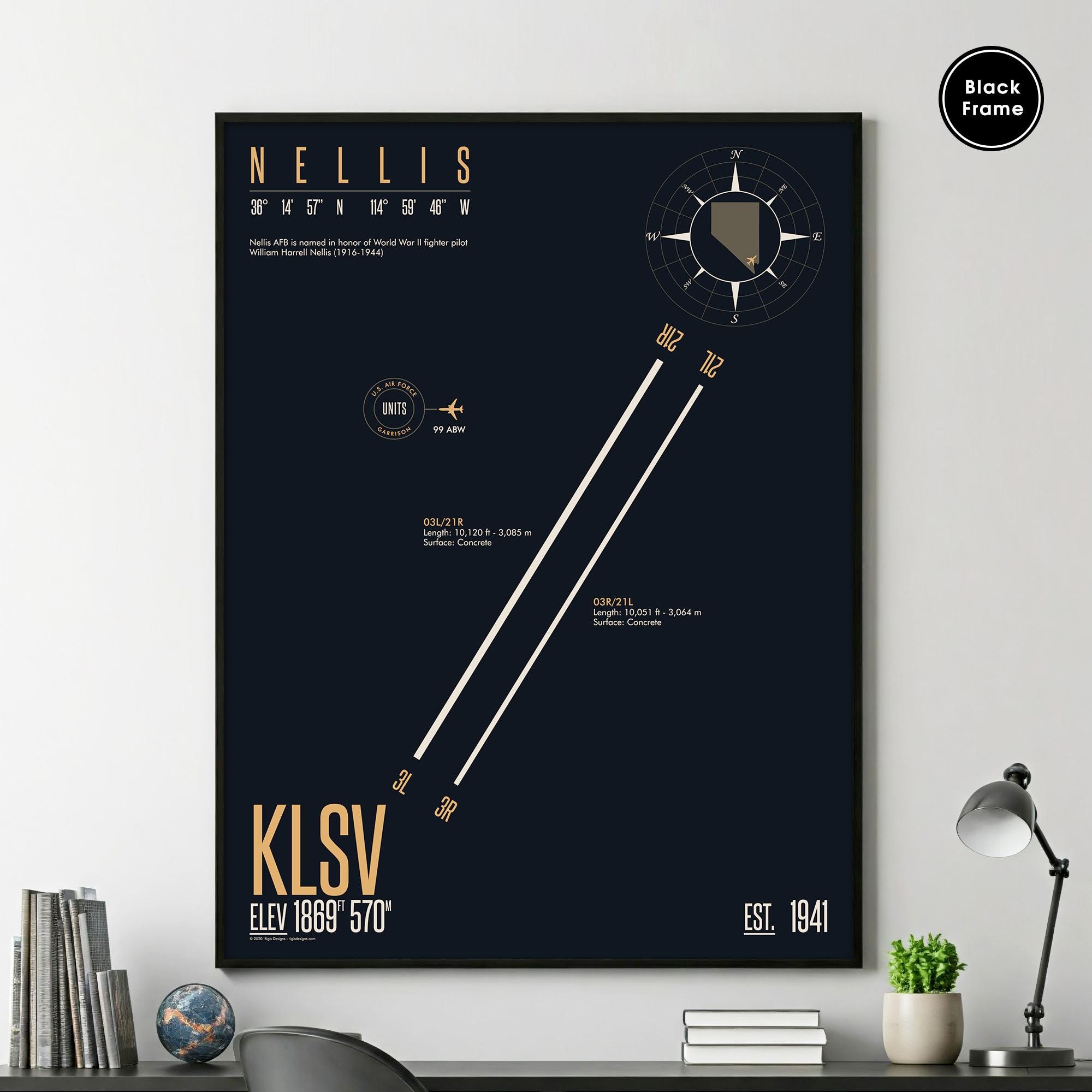 Nellis Air Force Base (KLSV), Military Airfield, Military Runway Print, Air Force Base Map, Air Force Base Runway, US Air Force Base