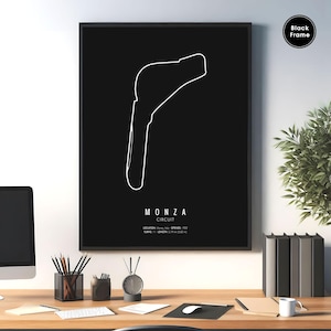Monza Circuit, F1-circuit, F1-circuit muurkunst, F1-racebaan, F1-circuitkaart, Formule 1-circuit, racebaankunst, racebaanposter