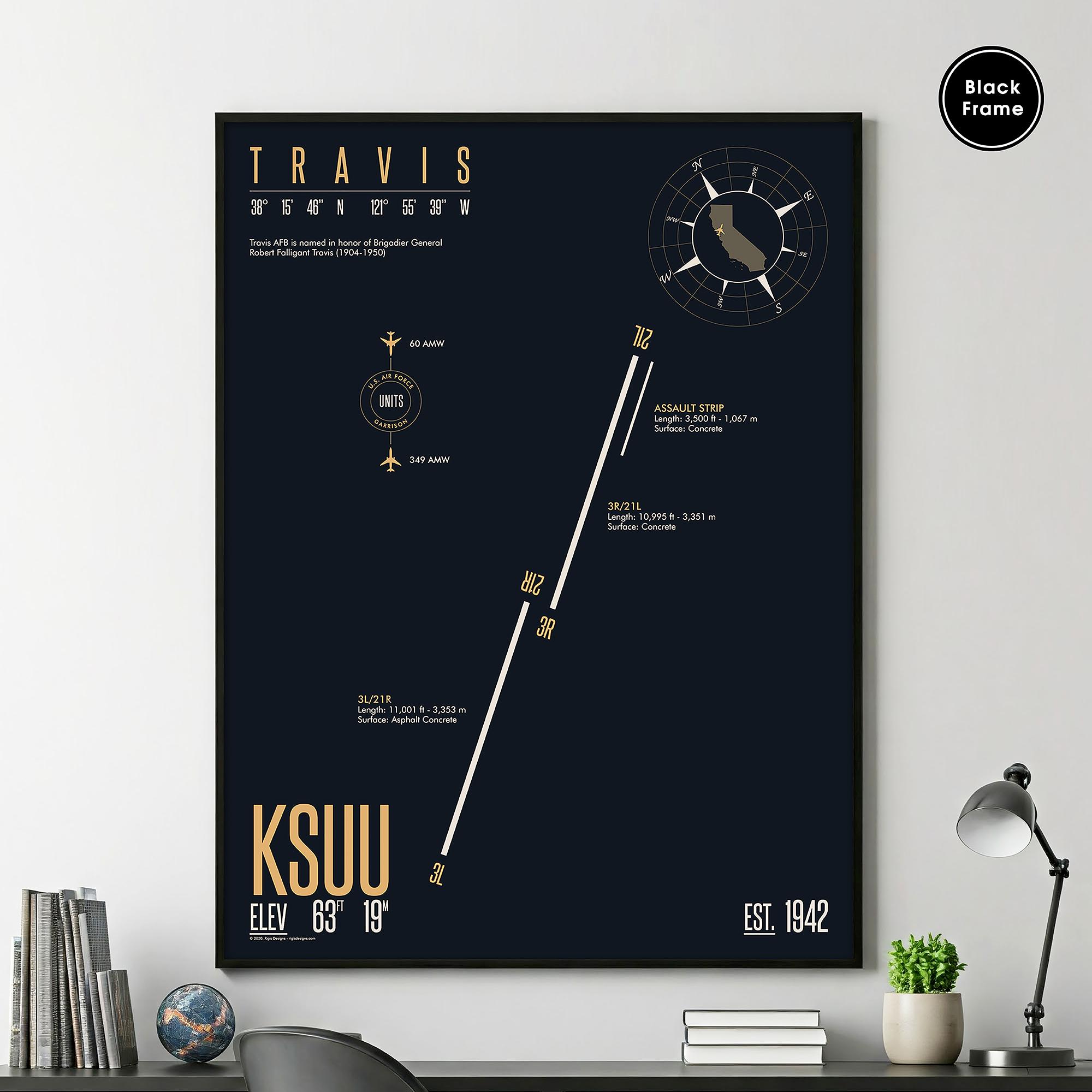 Travis Air Force Base (KSUU), Military Airfield, Military Runway Print, Air Force Base Map, Air Force Base Runway, US Air Force Base