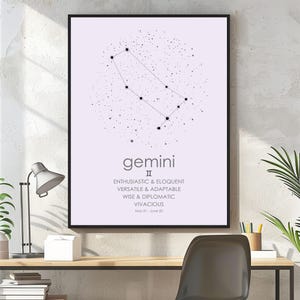 Zwillinge, Poster Zwillinge, Sternzeichen, Konstellationskarte, benutzerdefinierte Konstellationskarte, Sternenkarte, Sternenkarte Poster, Sternenkarte Poster