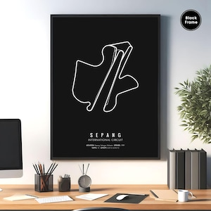 Sepang Circuit, F1-circuit, F1-circuit muurkunst, F1-racebaan, F1-circuitkaart, Formule 1-circuit, racebaankunst, racebaanposter