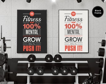 Póster motivacional para el gimnasio / El fitness es 100% mental, el crecimiento requiere esfuerzo.