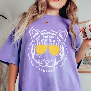 Comfort Colors Tigers Shirt, Purple and Gold Tigers Tee, Tiger Mascot Shirt, Tigers Game Day Apparel