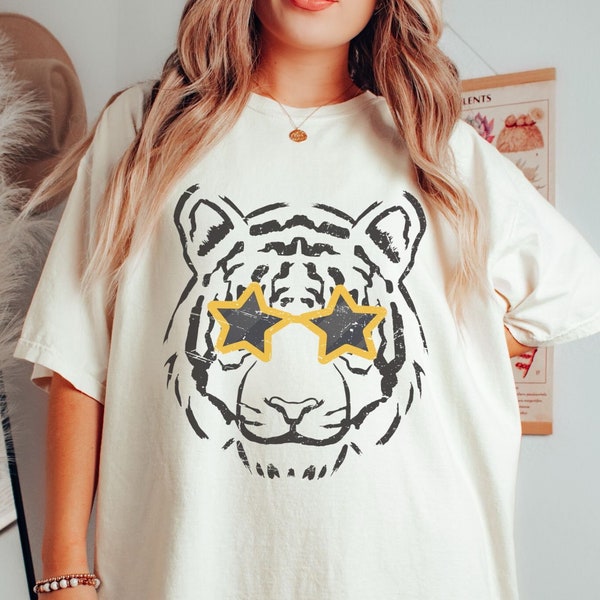 Comfort Colors Retro Black and Gold Tigers Shirt Game Day Apparel Tigers Mascot Tee