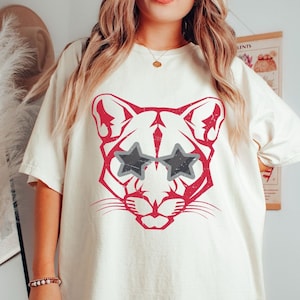 Comfort Colors Cougars Shirt, Cougar Mascot Tee, Game Day Apparel, Red and White Cougar Shirt