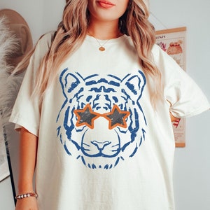Comfort Colors Retro Blue and Orange Tigers Shirt Tigers Tee Tigers Game Day Apparel Tigers Mascot Shirt