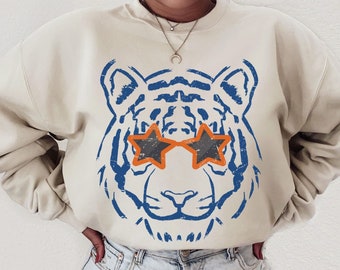 Retro Blue and Orange Tigers Sweatshirt Tigers Crewneck Tigers Baseball Game Day Apparel Tigers Mascot Sweatshirt
