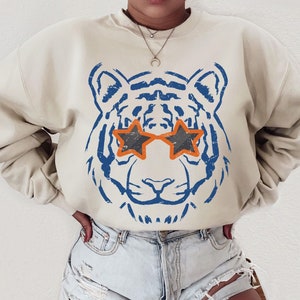 Retro Blue and Orange Tigers Sweatshirt Tigers Crewneck Tigers Baseball Game Day Apparel Tigers Mascot Sweatshirt