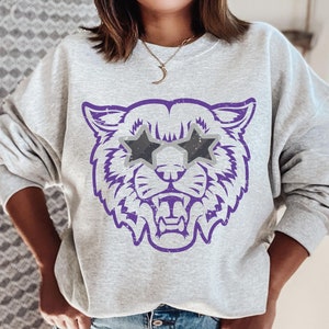 Retro Wildcats Sweatshirt, Purple Wildcats Crewneck, Wildcats Mascot Sweatshirt, Wildcats Shirt, Gift for Wildcats Fan, Game Day Apparel