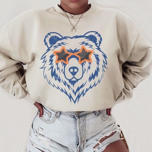 Retro Bears Sweatshirt, Bears Mascot Sweatshirt, Gift for Bears Fan, Orange and Blue Bears Crewneck, Unisex Crewneck