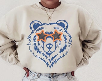 Retro Bears Sweatshirt, Bears Mascot Sweatshirt, Gift for Bears Fan, Orange and Blue Bears Crewneck, Unisex Crewneck