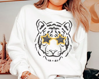 Retro Black and Gold Tigers Sweatshirt, Tigers Crewneck, Tiger Mascot Shirt, Game Day Apparel, Tigers Fan Gift