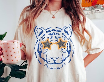 Comfort Colors Retro Blue and Orange Tiger Shirt, Tigers Mascot, Tigers Tee, Memphis Shirt