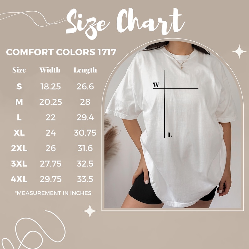 Pode incluir: Tabela de tamanhos para uma camiseta com medidas em polegadas. A tabela mostra a largura e o comprimento da camiseta nos tamanhos S, M, L, XL, 2XL, 3XL e 4XL.