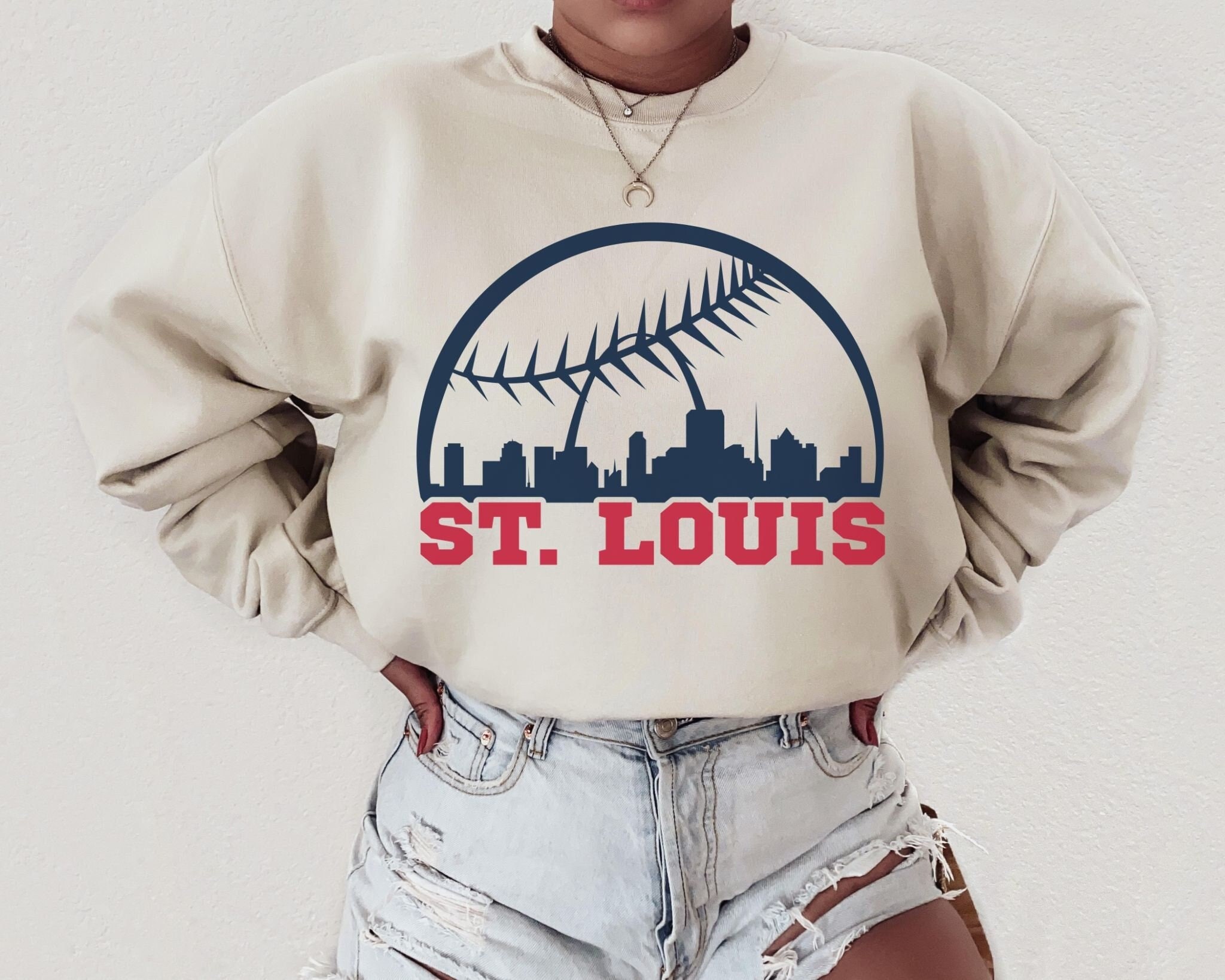 CustomCat St.Louis Cardinals Vintage MLB Crewneck Sweatshirt White / L