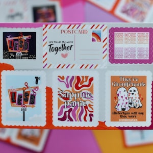 LESBIAN STICKER SHEET 6 Stickers Wlw Sapphic Panic Designs lgbtqia2s+ Kiss More Girls Pride Flag Vinyl Waterproof Water Bottle Laptop Decal