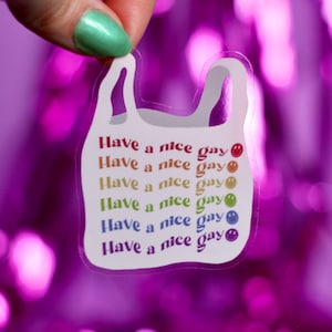 Have a NICE GAY Plastic Bag Transparent Sticker Rainbow Pride LGBTQIAS+ Queer Funny  Cute Unique Gift Idea Thank You Grocery Clear Laptop