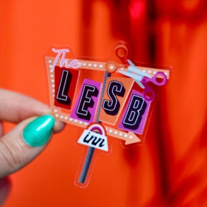 The Lesb Inn LESBIAN Motel Sticker - “Let’s stay at the Lesbian!” LGBTQ+ Queer Die-Cut Transparent Decal Love Girlfriend WLW Sapphic Sappho