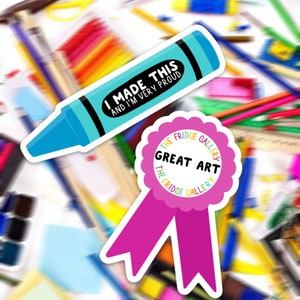 I MADE THIS Artists Magnets Fridge Gallery 2 Pack Aspiring Young Artist Ribbon Pencil Crayon Unique Shape Creative Creativity Gift Idea Arts
