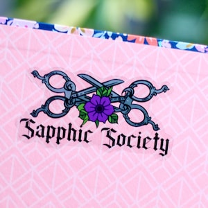 Sapphic Society Member Violets Scissors Transparent Die-cut Sticker Lesbian WLW LGBTQIA2S+ Women Loving Women Pride Sappho Tattoo Scissoring