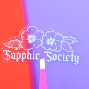 WHITE OR BLACK or color Sapphic Society Member Transparent Diecut Sticker Lesbian lgbtqia2s+ Women Loving Women Sappho Tattoo outline clear