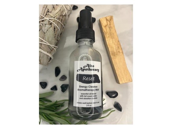 Reset Energy Cleanse Aromatherapy Spray: Palo Santo, Sage, Rosemary with Obsidian