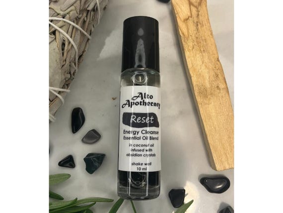 Reset Energy Cleanse Essential Oil Roll On: Palo Santo, Sage, Rosemary with Obsidian