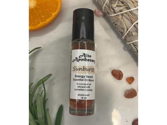 Sunburst Energy Boost Essential Oil Roll On: Sweet Orange, Rosemary, Sage with Carnelian
