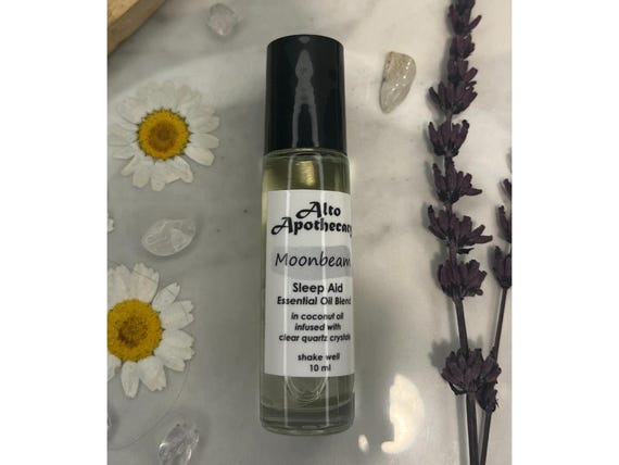 Moonbeam Sleep Aid Essential Oil Roll On: Lavender, Chamomile, Palo Santo with Clear Quartz