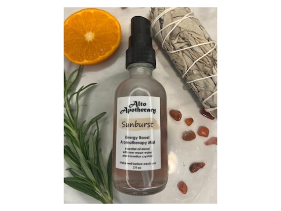 Sunburst Energy Boost Aromatherapy Spray: Sweet Orange, Rosemary, Sage with Carnelian