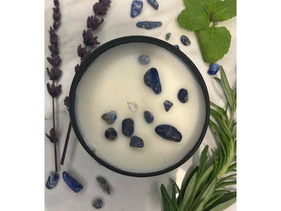 Soothe Soy Wax Candle: Rosemary, Peppermint, Lavender with Lapis Lazuli