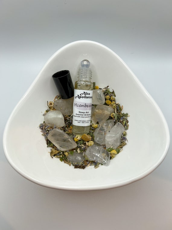 Moonbeam Roller • Sleep Support • Valerian, Lavender, Chamomile, Lemon Balm • Clear Quartz Crystal • 10ml Essential Oil Roller