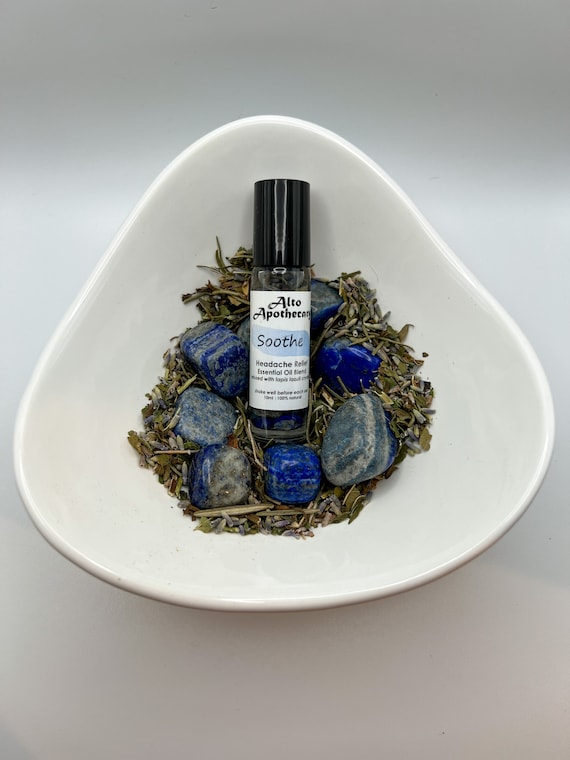 Soothe Roller • Headache & Tension Relief • Rosemary, Peppermint, Lavender, Lemon Balm • Lapis Lazuli Crystal • 10ml Essential Oil Roller