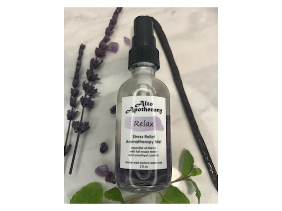 Relax Stress Relief Aromatherapy Spray: Lavender, Lemon Balm, Vanilla with Amethyst