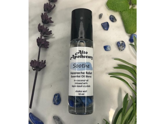Soothe Headache Relief Essential Oil Roll On: Rosemary, Peppermint, Lavender with Lapis Lazuli