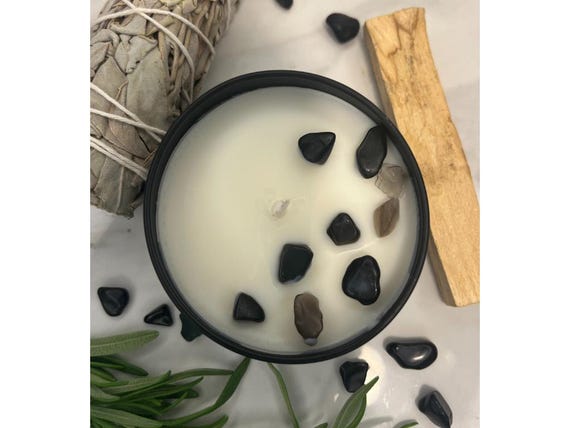 Reset Soy Wax Candle: Palo Santo, Sage, Rosemary with Obsidian