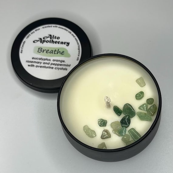 Breathe Candle • Respiratory Support • Eucalyptus, Sweet Orange, Rosemary, Peppermint • Aventurine Crystal • 4oz Soy Candle