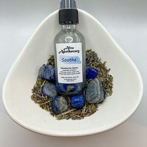 Soothe Spray • Headache & Tension Relief • Rosemary, Peppermint, Lavender, Lemon Balm • Lapis Lazuli Crystal • 2oz Aromatherapy Spray