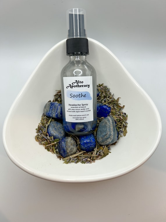 Soothe Spray • Headache & Tension Relief • Rosemary, Peppermint, Lavender, Lemon Balm • Lapis Lazuli Crystal • 2oz Aromatherapy Spray