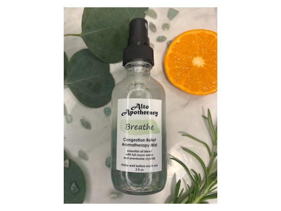 Breathe Congestion Relief Aromatherapy Spray: Eucalyptus, Sweet Orange, Rosemary with Aventurine