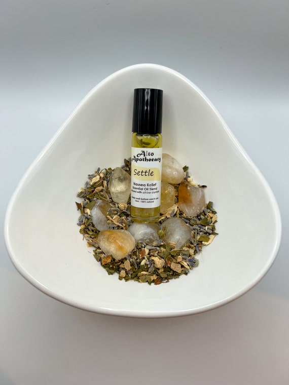 Settle Roller • Nausea Relief & Digestive Support • Peppermint, Ginger, Chamomile, Lavender • Citrine Crystal • 10ml Essential Oil Roller