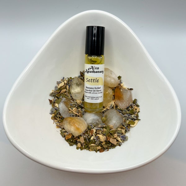 Settle - Nausea Relief Essential Oil Roll On | Aromatherapy | Crystal Infused | Herbal Wellness | Handmade Gift