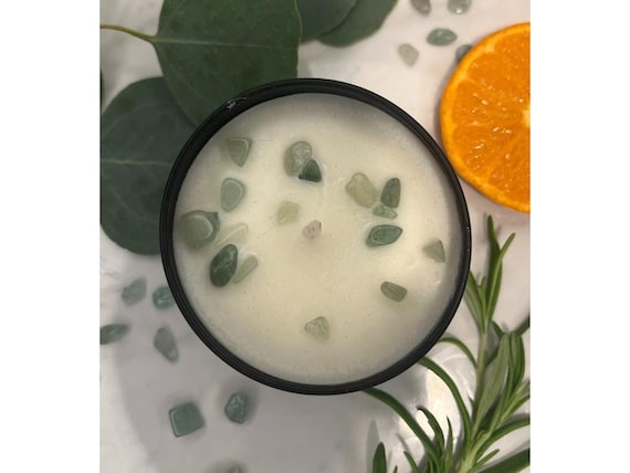 Breathe Soy Wax Candle: Eucalyptus, Sweet Orange, Rosemary with Aventurine
