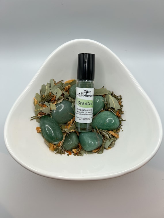 Breathe Roller • Respiratory Support • Eucalyptus, Sweet Orange, Rosemary, Peppermint • Aventurine Crystal • 10ml Essential Oil Roller