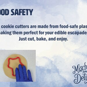 May include: A red star-shaped cookie cutter is pressed into dough. The image includes the text "FOOD SAFETY" and further text below. The logo "Mischief and Delight" is in the bottom right corner of the image.