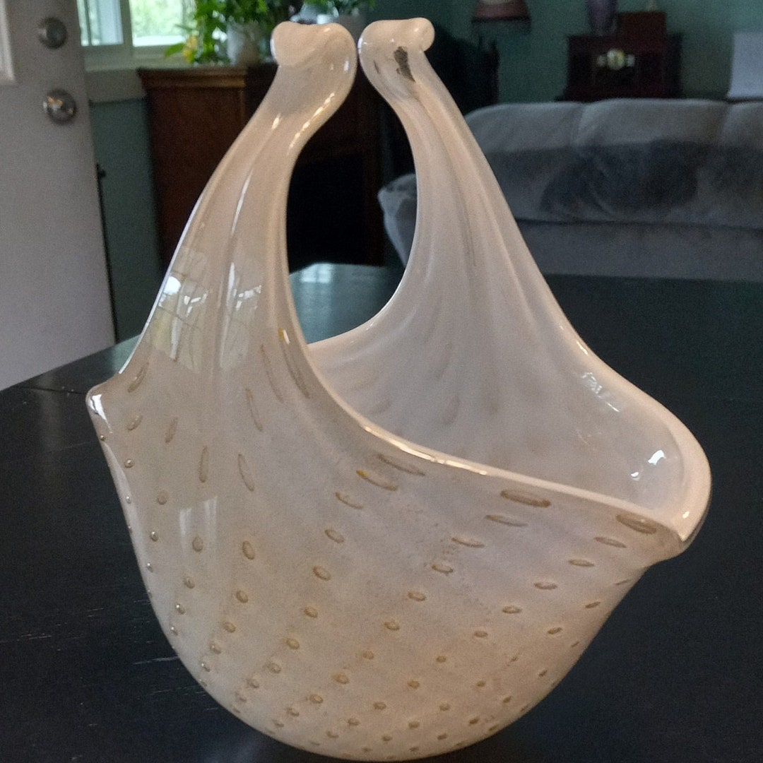 Rare Exquisite Vintage Murano Glass Basket by Alfredo Barbini